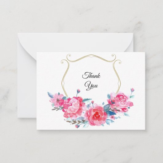 Aquarellfarbe Rosa Floral Danke Karte (Vorderseite)