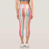 Aquarellfarbe Rosa Gelbe vertikale Streifen Capri Leggings (Rückseite)