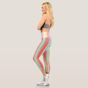 Aquarellfarbe Rosa Gelbe vertikale Streifen Capri Leggings