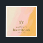 Aquarellfarbe Rosa Gelber Star Custom Bat Mitzvah Serviette<br><div class="desc">Modernes Boho Wasserfarbe Rosa Gelbe Bat Mitzvah Napkins mit jüdischem Star</div>