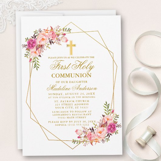 Aquarellfarbe Rosa Georahmen erste Kommune Einladung