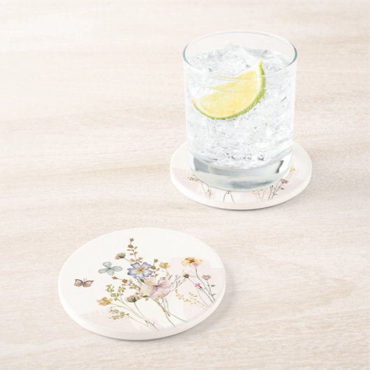 Aquarellfarbe Rosa gepresste und getrocknete Wildb Getränkeuntersetzer (Seite)