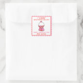 Aquarellfarbe Rosa Gingham Gumballs Valentinsche Quadratischer Aufkleber (Tasche)