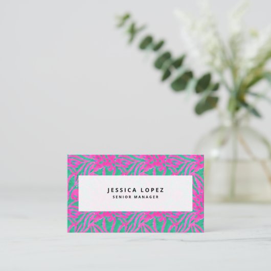 Aquarellfarbe Rosa + grüne Damaske Beruflicher Bus Visitenkarte (Stehend Vorderseite)