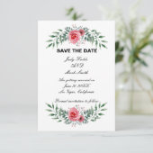 Aquarellfarbe Rosa Grüne Foliage Save The Date (Stehend Vorderseite)