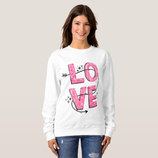 Aquarellfarbe Rosa Liebe Buchstaben Sweatshirt (Vorne ganz)