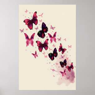 Aquarellfarbe Rosa & Lila Schmetterlingskunst Poster