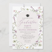 Aquarellfarbe Rosa Lila Wildblume Abschluss Einladung (Vorderseite)