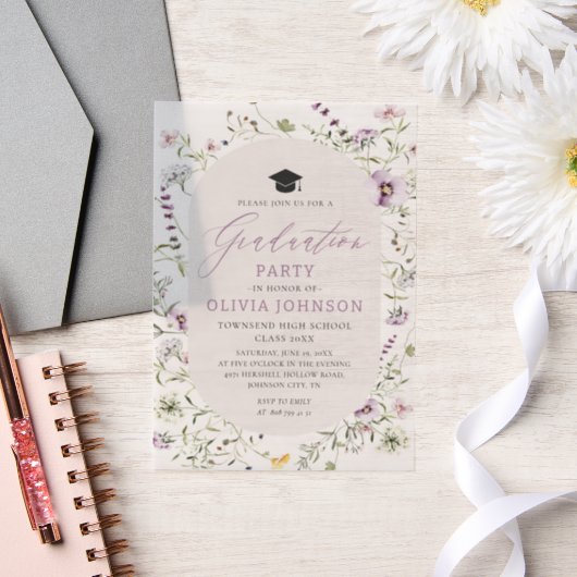 Aquarellfarbe Rosa Lila Wildblume Abschluss Pergament Einladungen (Hochzeit)