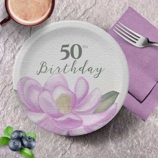 Aquarellfarbe Rosa Magnolia 50. Geburtstag Pappteller