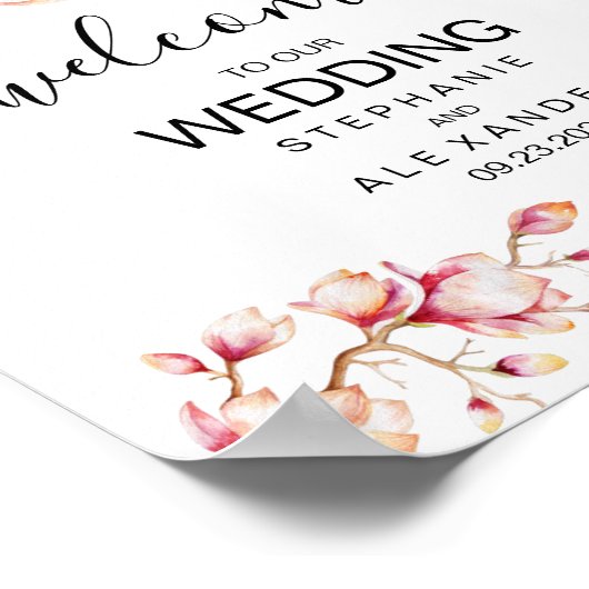 Aquarellfarbe Rosa Magnolia Blume Poster (Ecke)