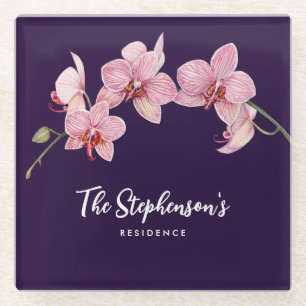 Aquarellfarbe Rosa Moth Orchideen Malerei Glasuntersetzer