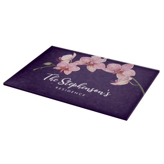 Aquarellfarbe Rosa Moth Orchideen Malerei Schneidebrett (Ecke)