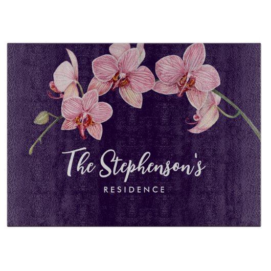 Aquarellfarbe Rosa Moth Orchideen Malerei Schneidebrett (Vorderseite)