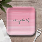Aquarellfarbe Rosa Ombre Feminine Monogram Name Pappteller