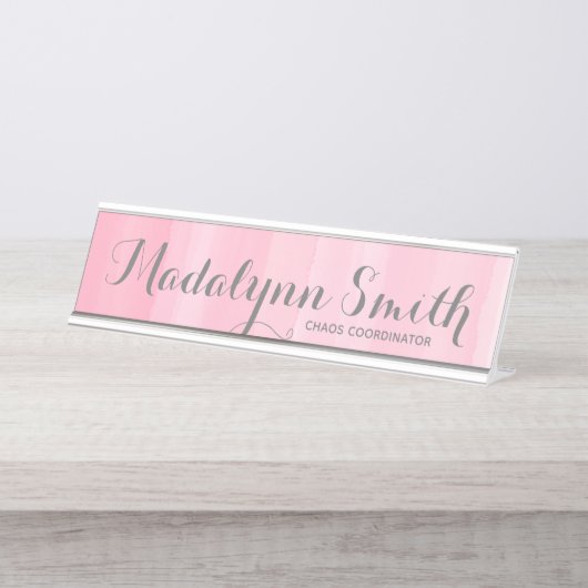 Aquarellfarbe Rosa Ombre Feminine Monogram Name Schreibtischnamensplakette (Vorderseite )