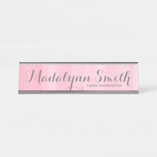 Aquarellfarbe Rosa Ombre Feminine Monogram Name Schreibtischnamensplakette (Vorderseite )