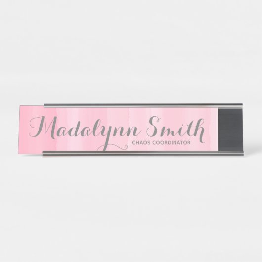 Aquarellfarbe Rosa Ombre Feminine Monogram Name Schreibtischnamensplakette (Vorderseite )