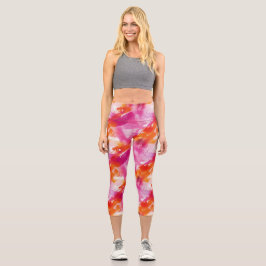 Aquarellfarbe Rosa Orange Abstrakt Capri Leggings
