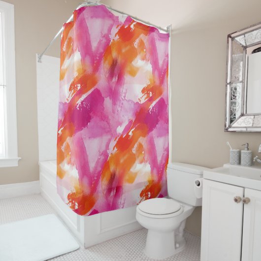 Aquarellfarbe Rosa Orange Abstrakt Duschvorhang (Beispiel)