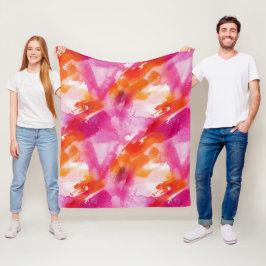 Aquarellfarbe Rosa Orange Abstrakt Fleecedecke