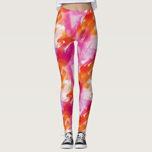 Aquarellfarbe Rosa Orange Abstrakt Leggings (Vorderseite)