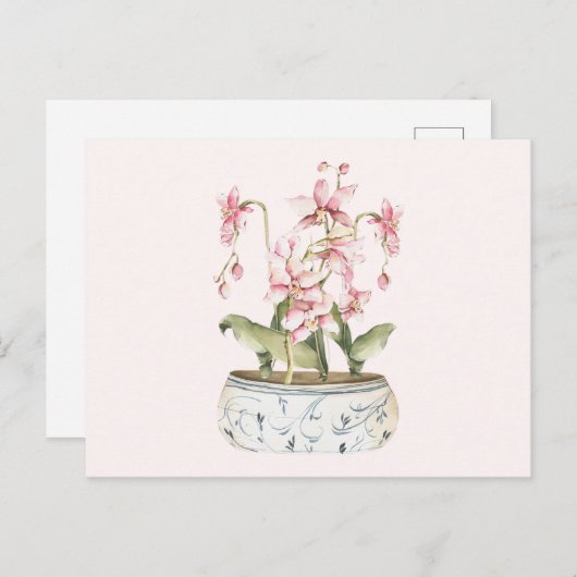 Aquarellfarbe Rosa Orchid Blume Vase Postkarte (Vorne/Hinten)
