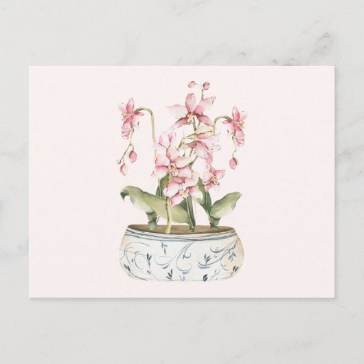 Aquarellfarbe Rosa Orchid Blume Vase Postkarte (Vorderseite)