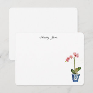 Aquarellfarbe Rosa Orchidee in blauem Topf Dankeskarte