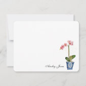 Aquarellfarbe Rosa Orchidee in blauem Topf Dankeskarte (Vorderseite)
