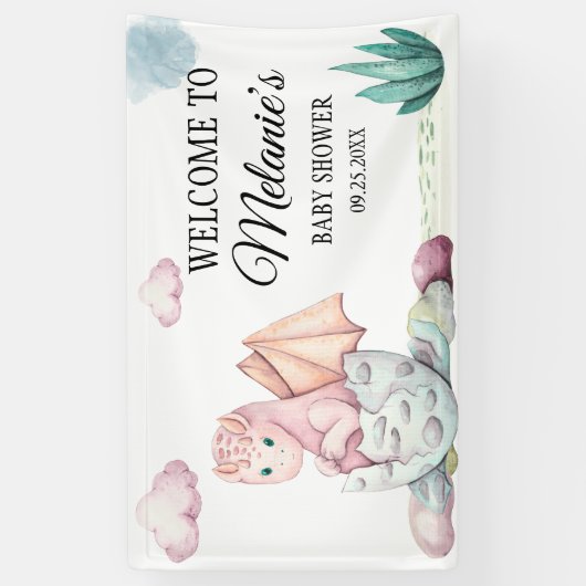 Aquarellfarbe Rosa Schläge Drachen Rosa Wolken Banner (Vertikal)