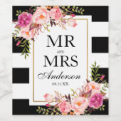 Aquarellfarbe Rosa Schwarz-weiß Streifen Weinetikett (Einzelnes Label)