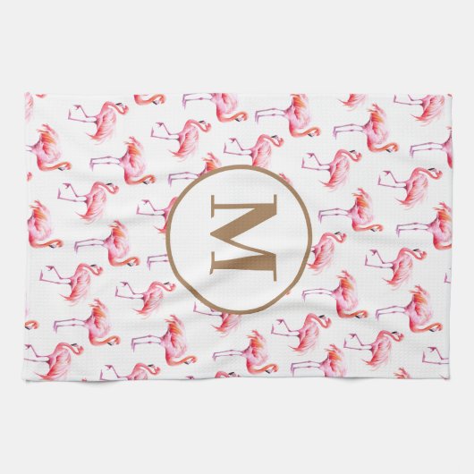 Aquarellfarbe Rosa Tropischer Flamingo Custom Mono Geschirrtuch (Horizontal)