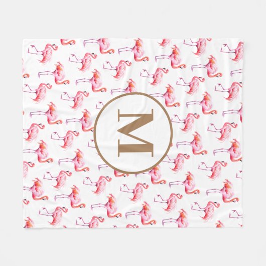 Aquarellfarbe Rosa Tropisches Flamingo Monogramm I Fleecedecke (Vorderseite (Horizontal))