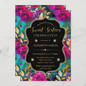 Aquarellfarbe Rosa und Aquamarine Blume Süß 16 Einladung (Vorne/Hinten)