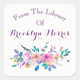 Aquarellfarbe Rosa und Aquamarines Buchzeichen mit Quadratischer Aufkleber