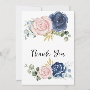 Aquarellfarbe Rosa und blaue Blume Dankeskarte
