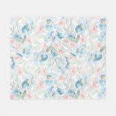 Aquarellfarbe Rosa und blaue Blumen Weiß Fleecedecke (Vorderseite (Horizontal))