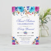 Aquarellfarbe Rosa und Blüten Süß 16 Einladung (Stehend Vorderseite)