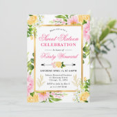 Aquarellfarbe Rosa und gelbe Blumen Süß 16 Einladung (Stehend Vorderseite)