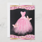 Aquarellfarbe Rosa und Gold Glitzer Kleid 16 . Geb Einladung (Rückseite)