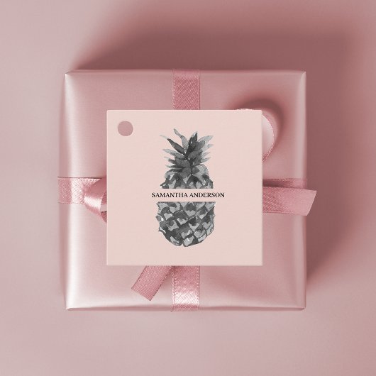 Aquarellfarbe Rosa und Graue Ananas | Ihr Name Geschenkanhänger