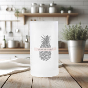 Aquarellfarbe Rosa und Graue Ananas   Ihr Name Mattglas Bierglas