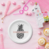 Aquarellfarbe Rosa und Graue Ananas | Ihr Name Pappteller (Party)