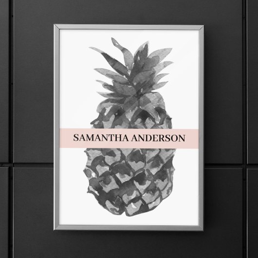 Aquarellfarbe Rosa und Graue Ananas | Ihr Name Poster