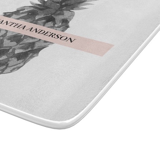 Aquarellfarbe Rosa und Graue Ananas | Ihr Name Schneidebrett (Ecke)