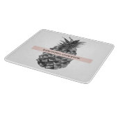 Aquarellfarbe Rosa und Graue Ananas | Ihr Name Schneidebrett (Ecke)