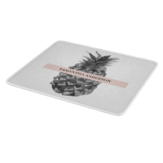 Aquarellfarbe Rosa und Graue Ananas | Ihr Name Schneidebrett (Ecke)