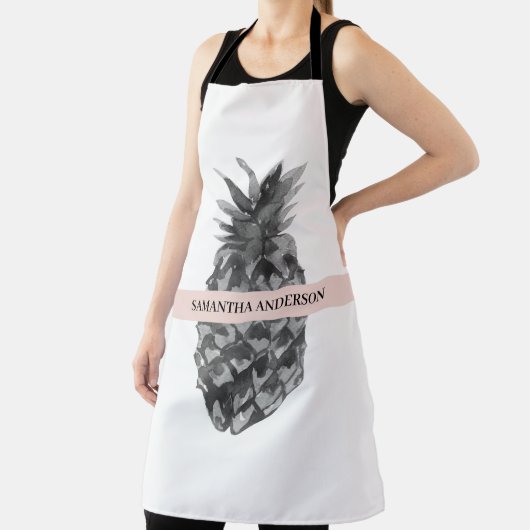 Aquarellfarbe Rosa und Graue Ananas | Ihr Name Schürze (InSitu)