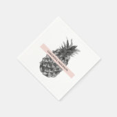 Aquarellfarbe Rosa und Graue Ananas | Ihr Name Serviette (Ecke)